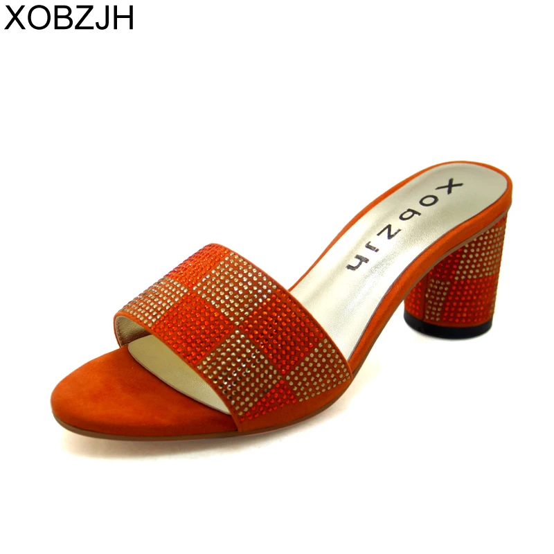 

XOBZJH 2018 Summer Fashion Women Sandals Open Toe Female Slip-On Rhinestone Sandals High Heel Party Shoes High 2.5 Inch US 11.5
