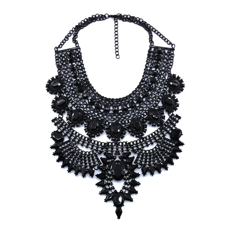Ethnic Chunky Choker Necklace - Rhinestone Gold Bib Collar, Tribal Statement Costume Jewelry - View #5