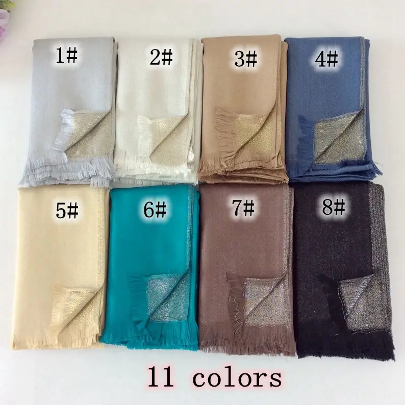 

Cotton Lurex Tassels Shimmer Plain Glitter Long Shawls And Scarves Head Wraps Muslim Hijab Women Scarves Luxury Scarf