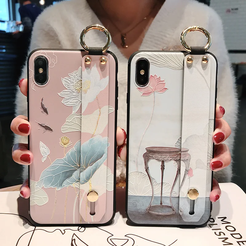 

Wrist Strap Hand Band 3D Relief Case For iphone XS Max X XS XR Finger Ring Soft TPU Back Cover For iphone 7 8 6 6s Plus Coque
