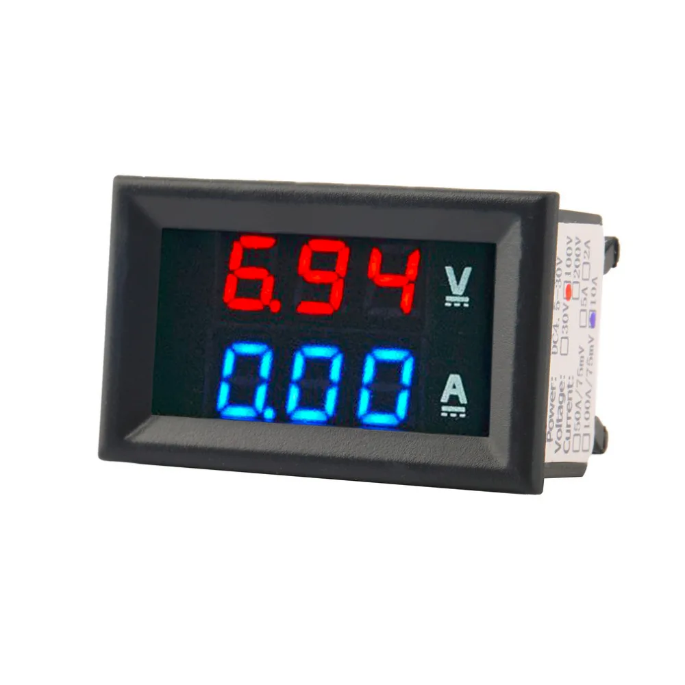 DC 100 V 10A Voltmeter Ammeter Blue + Red LED Digital Voltmeter Gauge