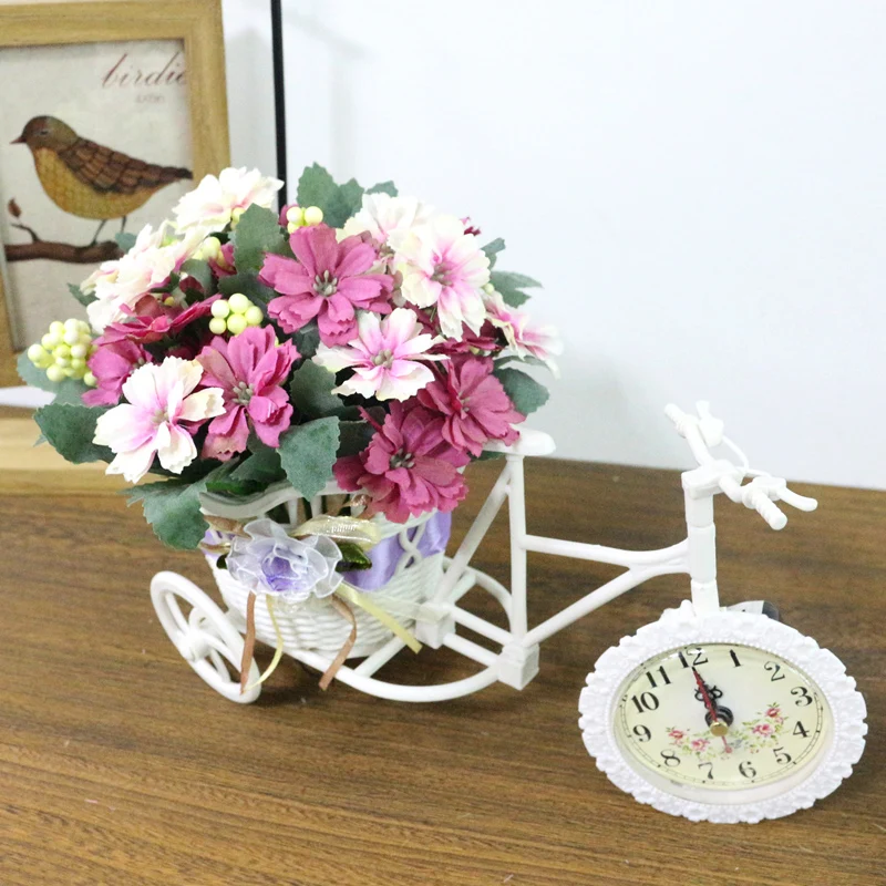 JAROWN Искусственные часы велосипеды Цветочная корзина Шелковый цветок набор для свадебного украшения дома офиса рабочего стола украшения Флорес