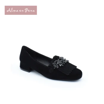

Round Toe Pumps Crystal Tassel Slip-On Shallow Estuary Shoes For Women Low Heel Popular Spring And Winter Style Vintage