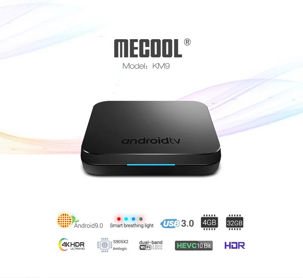 

24 Languages KM9 Android 9.0 Smart Voice Control S905X2 4GB DDR4 RAM 32GB ROM 2.4G/5G WiFi Bluetooth 4.1 4K Mecool Set Top Box