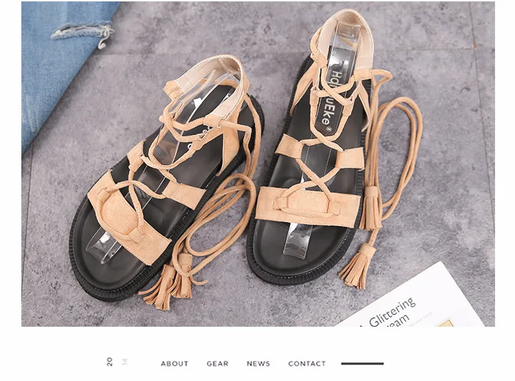 Новинка года; сезон лето; Корейская версия обуви на плоской подошве; удобная обувь на платформе; модная женская обувь в римском стиле