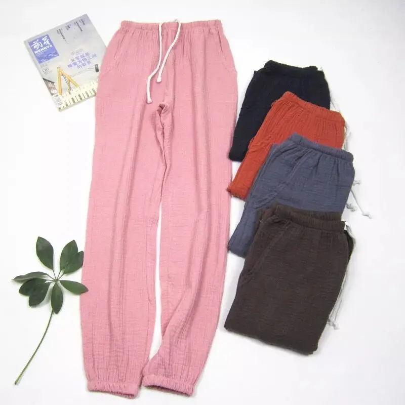 Женские штаны, хлопок, плиссированная ткань, штаны для сна, пижамные брюки, одноцветные женские пижамные штаны, женская одежда для отдыха, Pijama Mujer