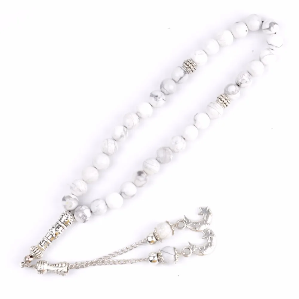 Натуральный камень белый бирюза 33 молитвенные бусы мужские браслеты с подвесками мусульманский тасбих четки для женщин ювелирные изделия оптом