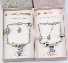 

Fashion Cross Pearl Crystal Bracelet for Women Love Gift Vintage Sliver Plated Charms Bracelet Bangles Women's Jewelry with Box