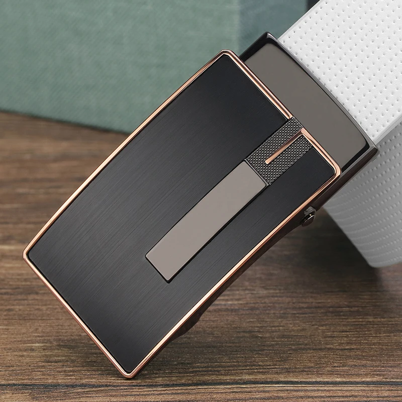 

Leather automatic buckle Cowskin white belt men fashion High Quality designer Leisure Toothless buckle Waistband ceinture homme