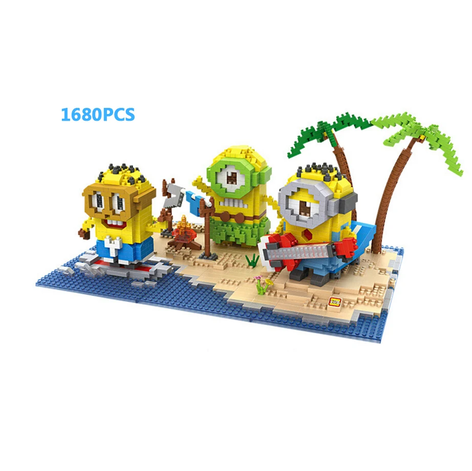 Creator Cartoon images minion summer Island paradise micro diamond building block figures nanoblock bricks toys for kids gifts цена Creator Cartoon images minion summer Island paradise micro diamond building block figures nanoblock bricks toys for kids gifts цены онлайн