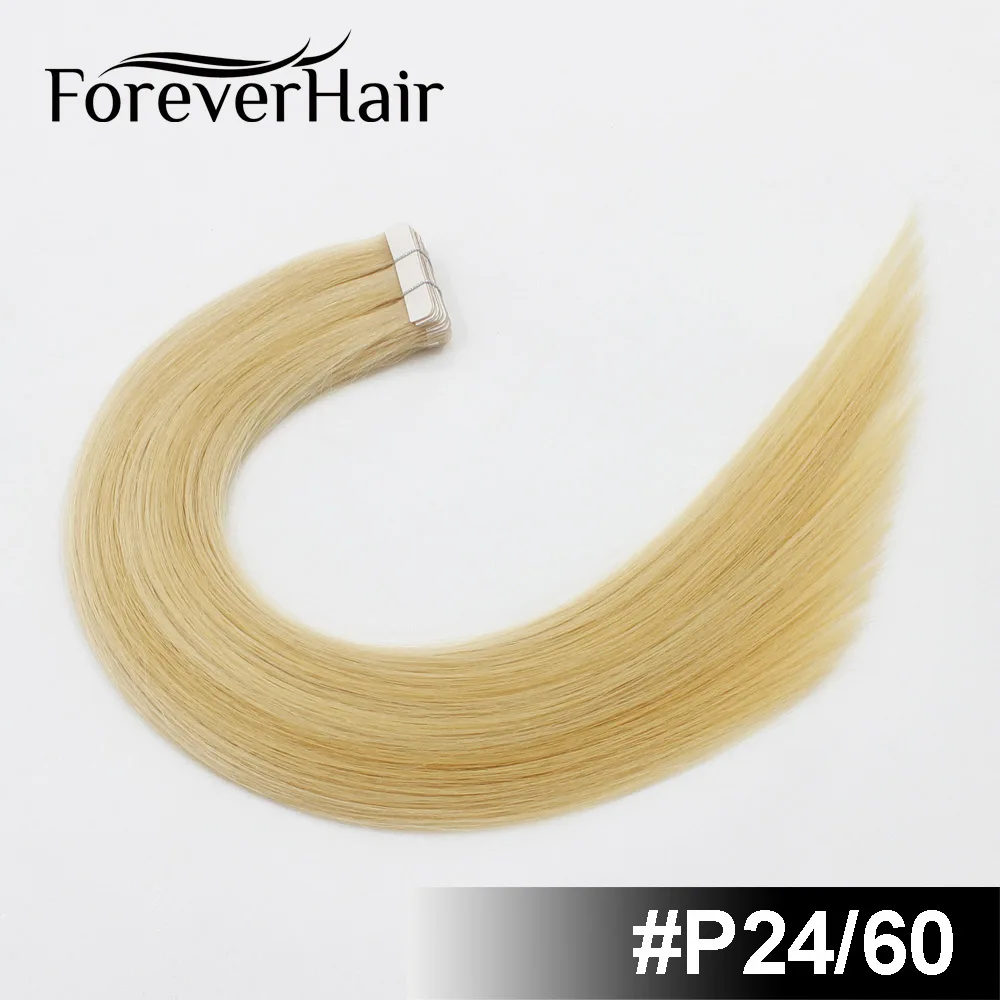 FOREVER HAIR 2,0 г/шт. 18 дюймов человеческие волосы Remy на ленте для наращивания, натуральные человеческие волосы, невидимые пряди для кожи, бесшовные прямые волосы 20 шт./ПАК - Цвет: P24/60