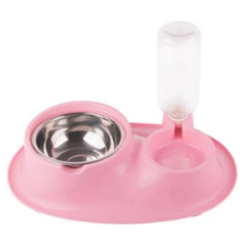 

Practical Pet Stainless Steel Dog Cat Bowl Pet Basin Automatic Water Feeding Two Bowl Drinker Dispenser Food Feeder Bottle bowl