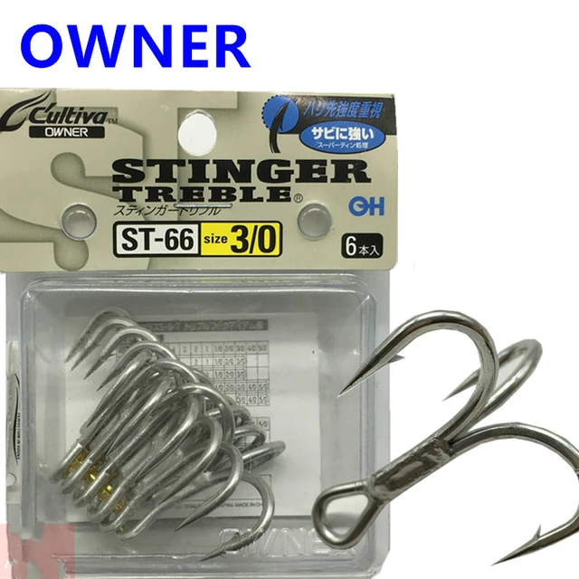 OWNER Treble Hooks ST-66 High Carbon Steel Strong Squid Ocean Fishhooks  Round Triple Barbed Hooks