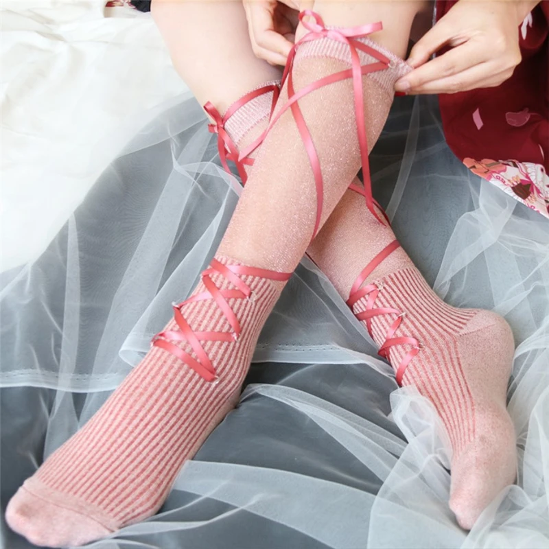 Чулки в Стиле Лолита, японские весенне-летние длинные носки с крестиками, носки принцессы до икры, 5 цветов H