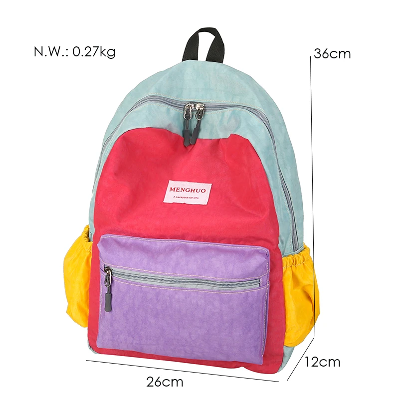 Menghuo Brand 2017 Women Preppy Macarons Panelled Waterproof Nylon Backpack Rucksack Ladies Fashion Shopping Travel Bags Mochila (3)