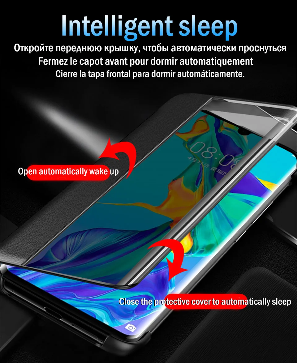 Зеркальный чехол для телефона из искусственной кожи для huawei P20 Lite P30 Pro Lite откидной Чехол защитный для huawei mate 20 Lite Pro режим сна