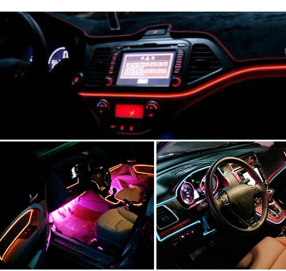 LED Cold light line Car Decorative light Ambient Light auto backlight Fluorescence R G B Yellow White ICE BLUE Pink Purple 5V (3)