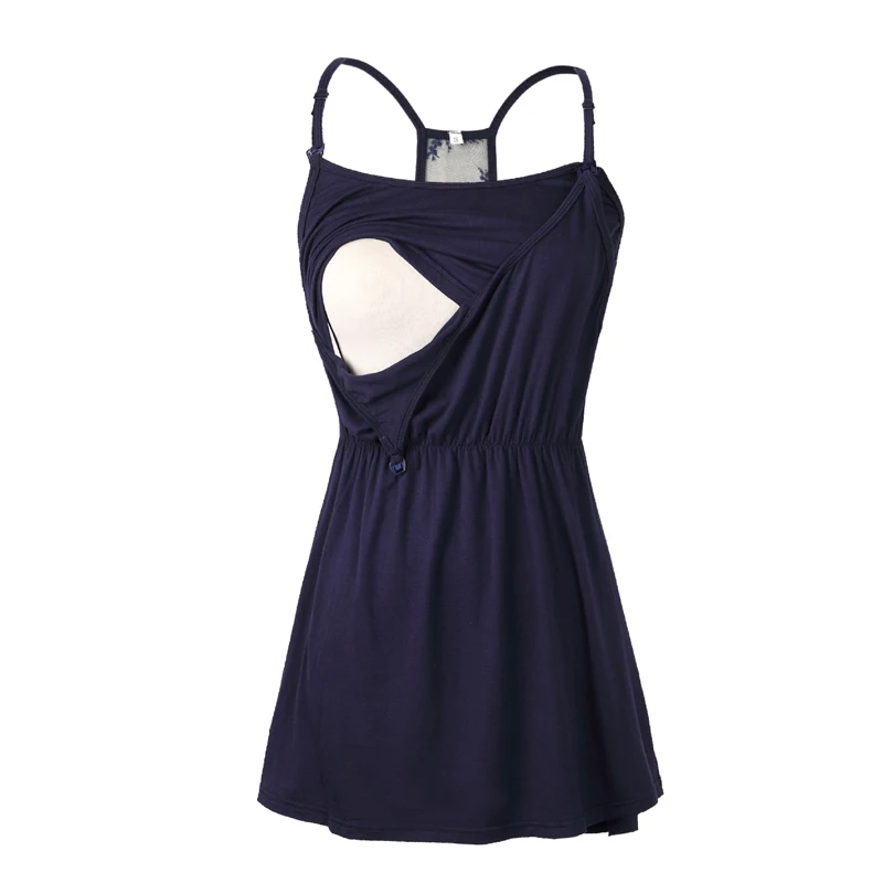 Многоцветный для кормления Топ Мода Лето Одежда для беременных Для женщин майка с кружевной спинкой Дизайн Повседневное грудного вскармливания одежда T522 - Цвет: Темно-синий