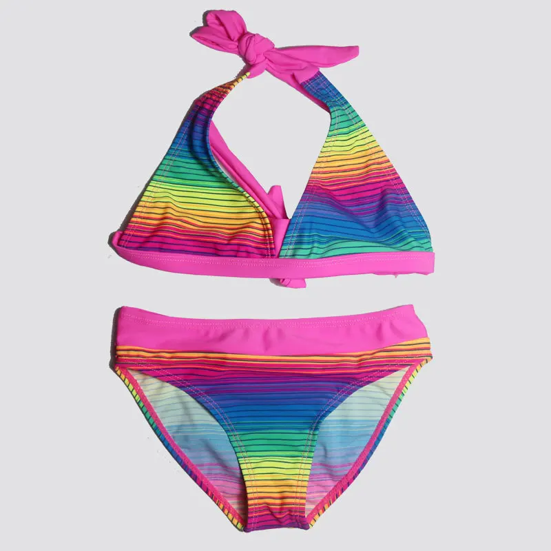 Nová dívka Rainbow barva koupání oblečení Dívky těsné elastické pruhy Plavky Děti Split Plavky Dívky Bikini Girl Beach plavky