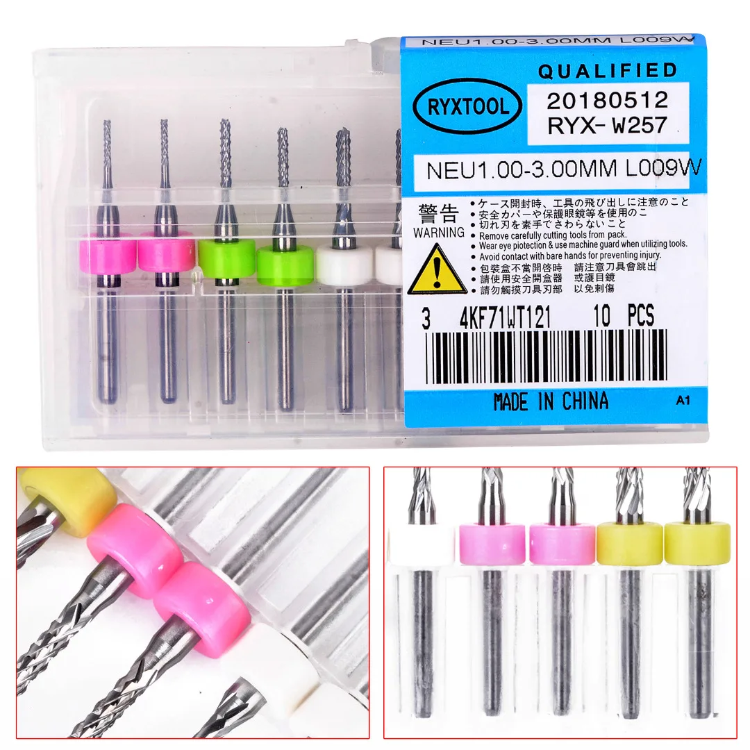 

10Pcs Carbide 1-3mm Micro Drill Bits Set PCB CNC Rotary Cutter Milling Tool