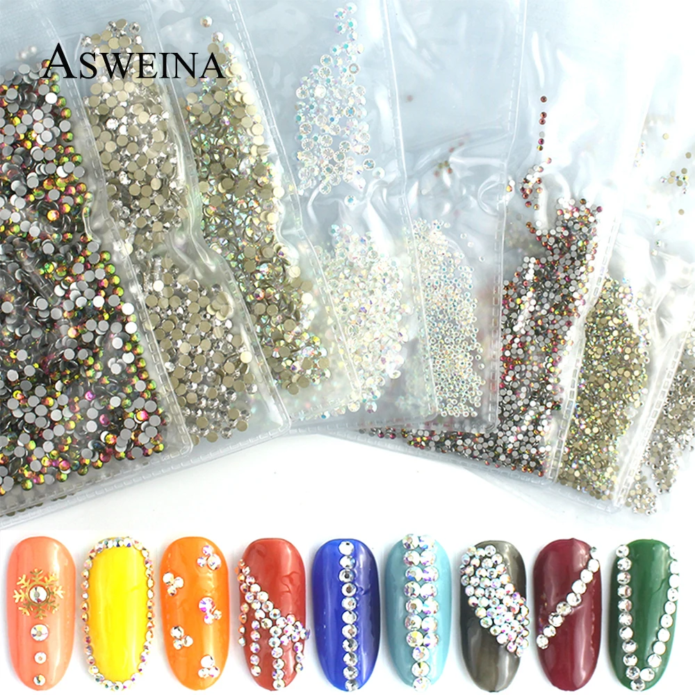 

Crystals Nail Art Decorations Glass Rhinestones Flat-back AB Multi Size 3D Charm Gems DIY Manicure Nail Art Decorations