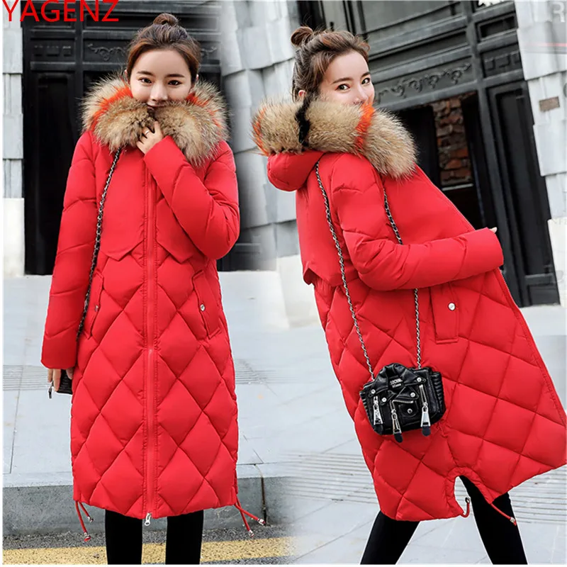 

Winter coat ladies fur collar jacket Slim warm Down cotton clothing coat Women's winter jacket large size Hooded Long coat 1835