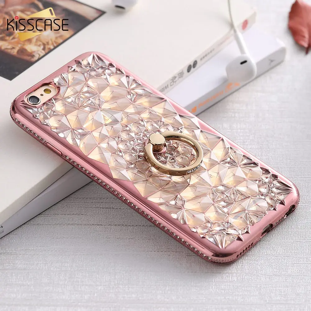 

KISSCASE Ring Stand Case For iPhone 6 6s 7 8 Plus Diamond Flower Pattern Cases For iPhone 6 6s Plus Phone Holder Back Cover Capa