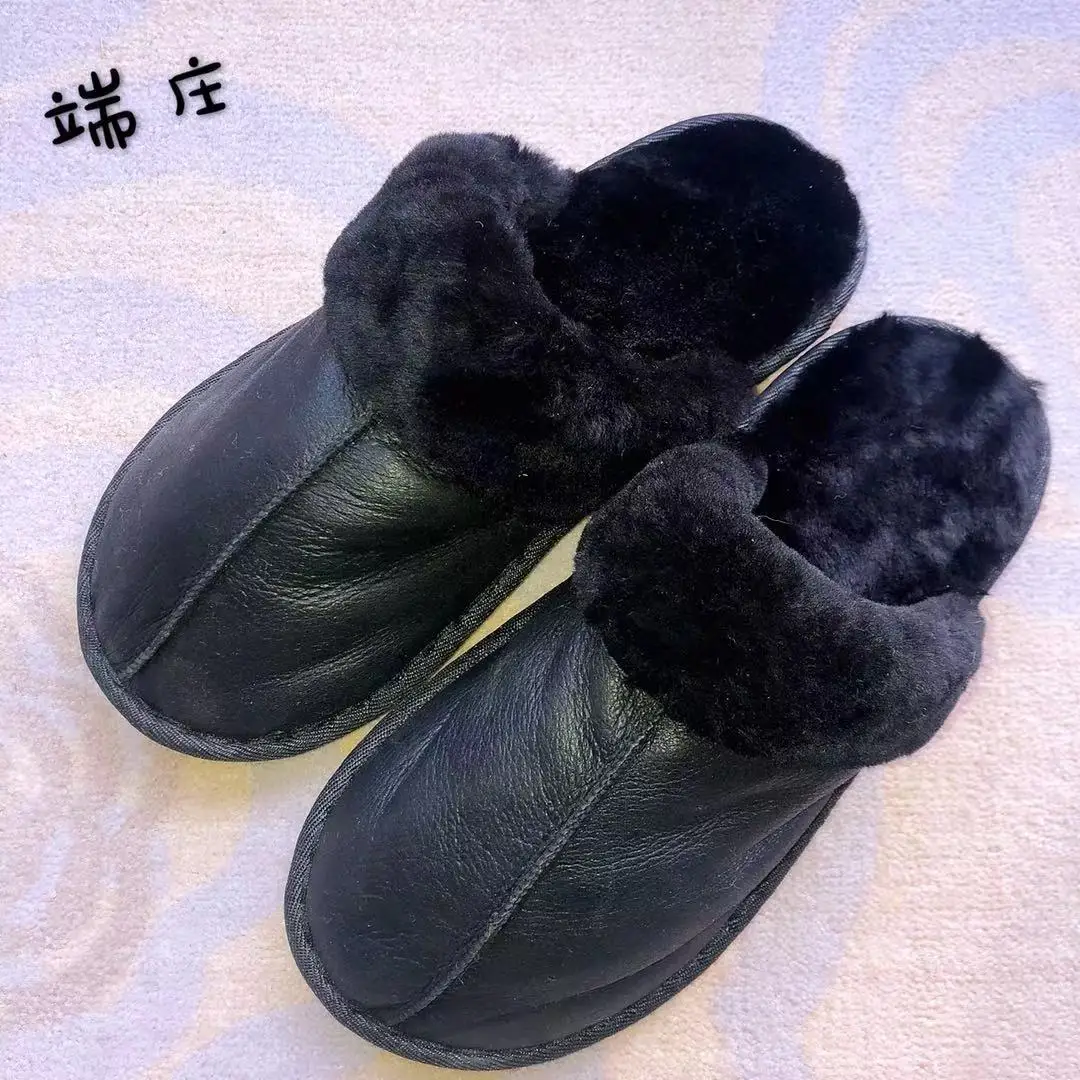 One fur in piece slippers Australia imported real wool bright lazy slippers winter warm padded fur unisex slippers large size