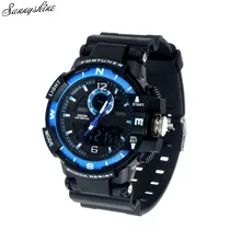 Горячая Распродажа цифровой светодиодный сигнал тревоги двойной человек часы Дисплей Водонепроницаемый резиновая кварцевые наручные часы mF3