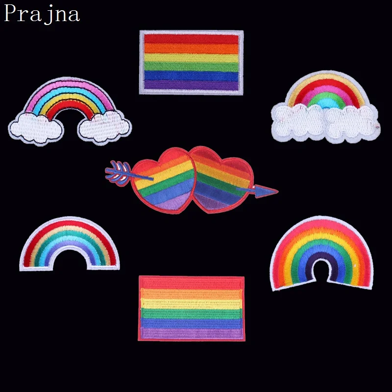

Prajna Cheap Embroidered Patch Gay Pride Rainbow Heart Patches Cartoon Gay Flag Stickers Iron On Patches For Clothing Decor Hot