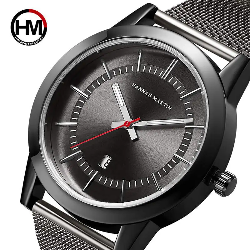 

Male Stainless Steel Watch Luxury Brand Watches Men Business Calendar Clock Man Hannah Martin Wristwatch High Grade Quartz Hour