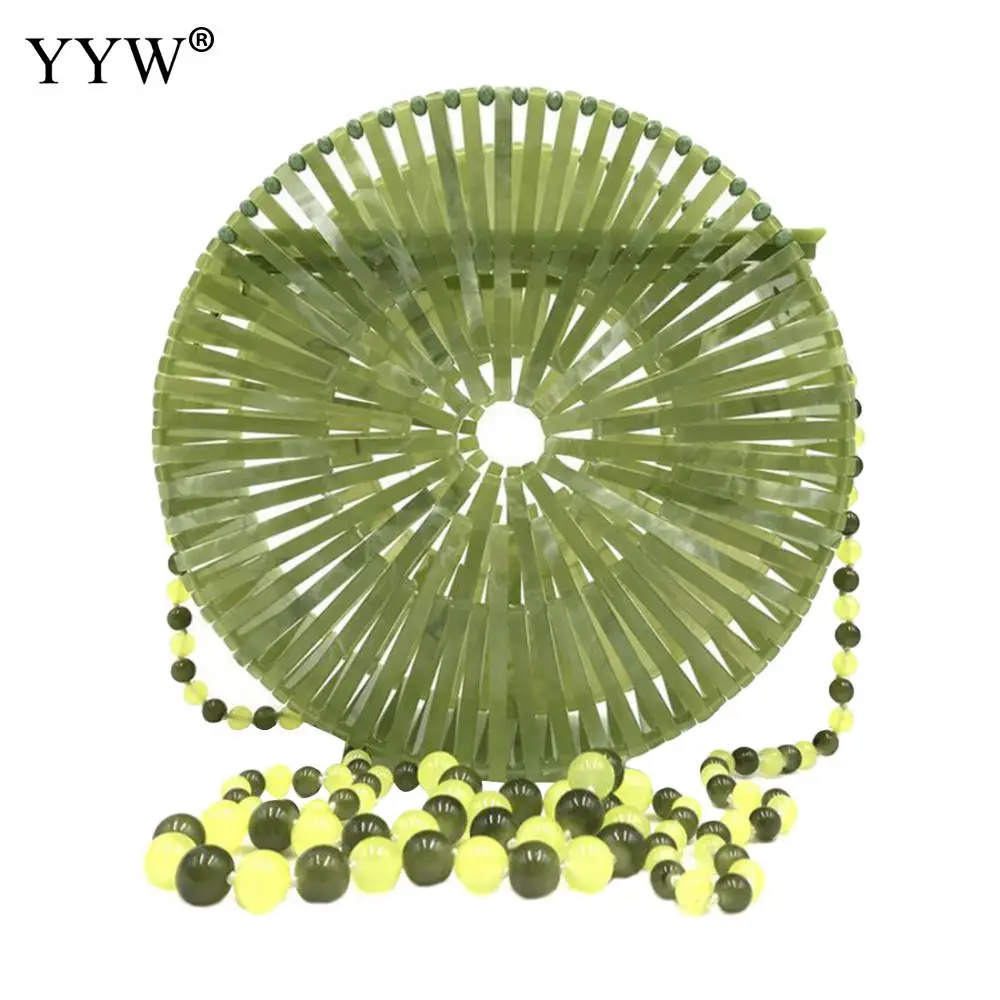 

Acrylic Hollow Out Round Shoulder Bag Women with Beaded Strap Summer Beach Bag Handmade Crossbody Bags New 2019 Fashion