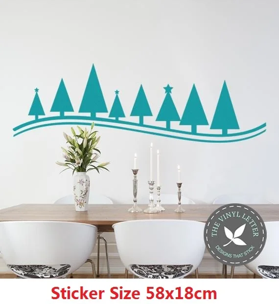 Christmas Tree Line Holiday Wall Vinyl Decal Home Decor Sticker (2)