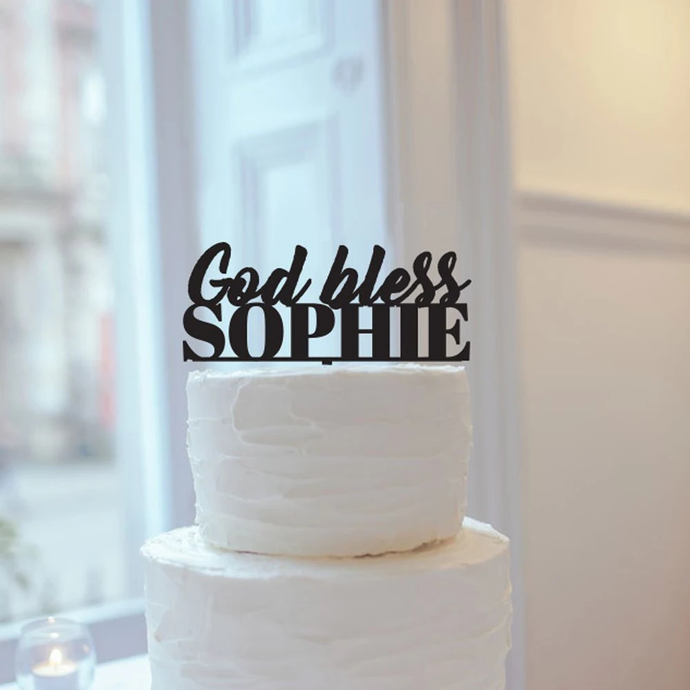 Personalized name God Bless Cake Topper,Christening First Holy Communion Cake topper,Personalized Baby shower Baptism Decor