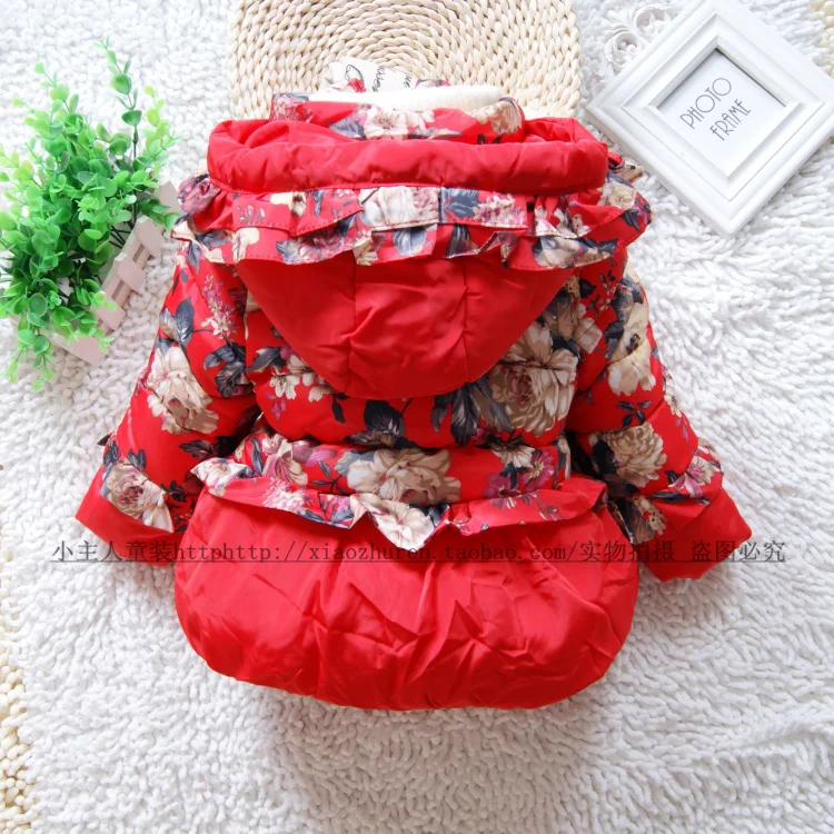 

winter child 2015 baby flower down cotton cotton-padded jacket little princess cotton-padded jacket thickening