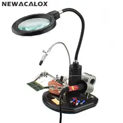 NEWACALOX 2.светодиодный 5x 4X LED USB лупа станции пайки Рука помощи рабочего стола увеличительное стекло Стенд сварка ремонт вспомогательный