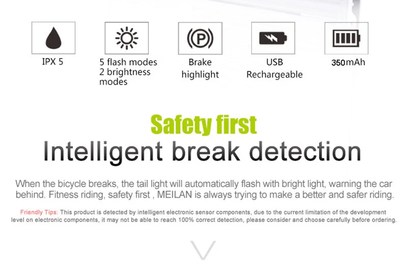 Велосипедный задний светильник, велосипедный светильник, 7 режимов, usb перезарядка, задний тормозной фонарь, велосипедные аксессуары, Meilan S1