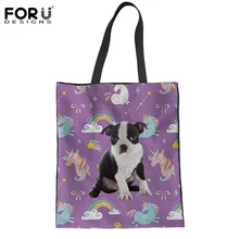FORUDESIGNS/Экологичная Холщовая Сумка-тоут для женщин, милый щенок-Бостонский терьер с рисунком лошади, многоразовые сумки для шоппинга, студенческого хранения