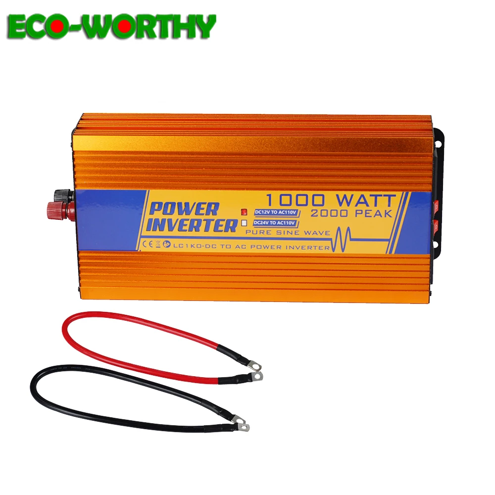 

ECOworthy NEW 1000W pure sine wave inverter 12V/24V~110V/220V off grid inverter for solar panel power system 1KW inverter US/EU