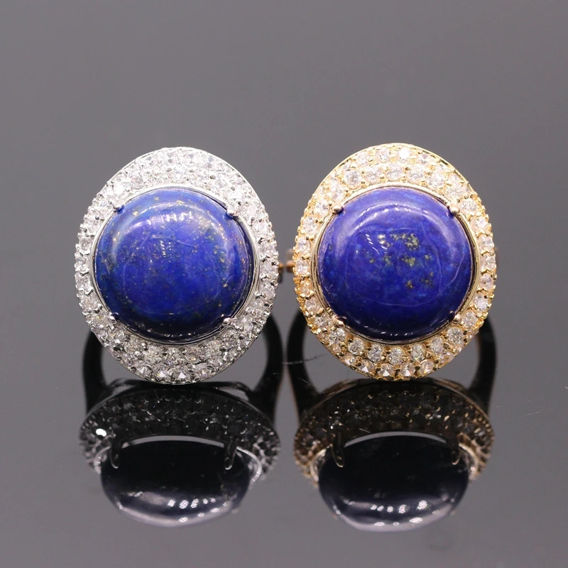 Simple Authority Champagne Gold Platinum Plated Natural Lapis lazuli Cubic Zircon Ring 2colors