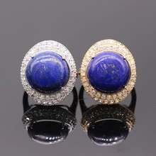 Simple autoridad champán oro / platino plateado lapislazuli Natural y anillo de circonio cúbico 2 colores