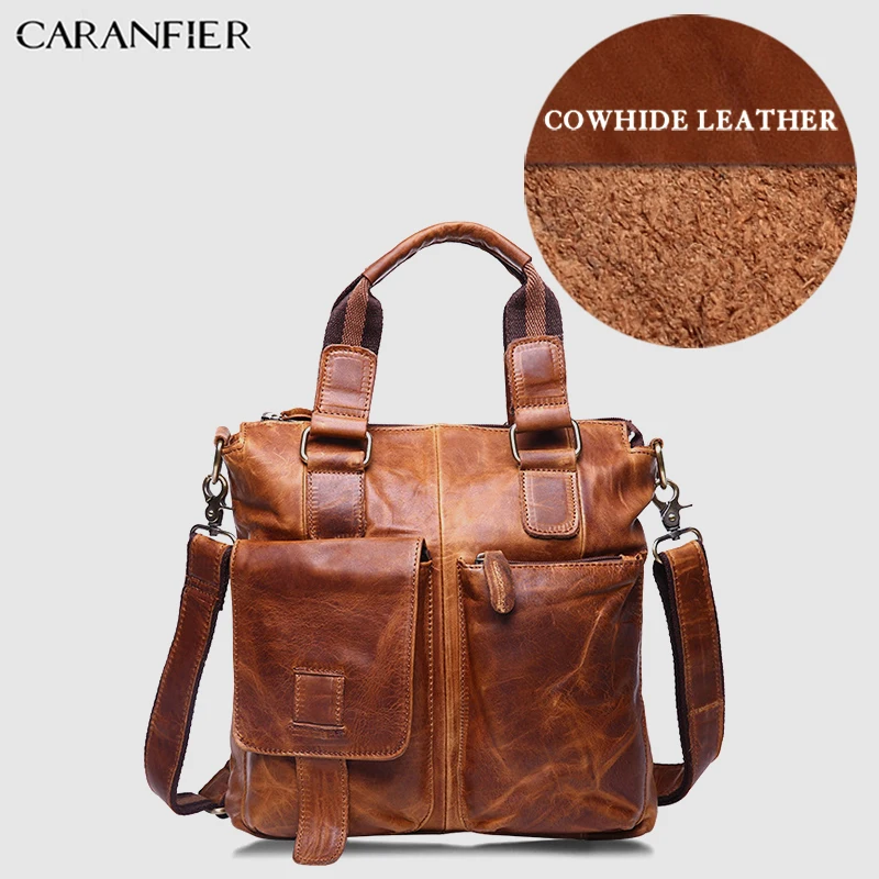 CARANFIER мужской портфель Crazy Horse винтажная сумка мессенджер из яловой кожи деловая