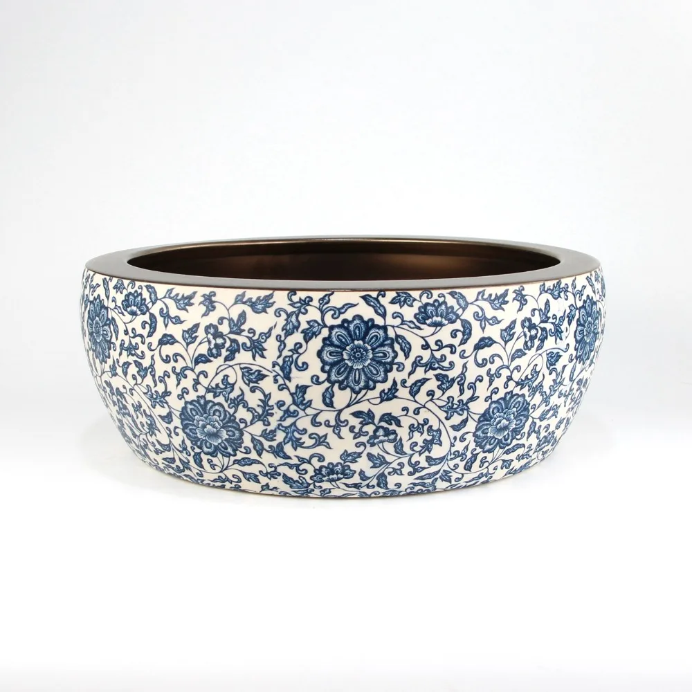 

Gold and Flower Round Ceramic Bathroom Decor Vessel Sink Washing Basin