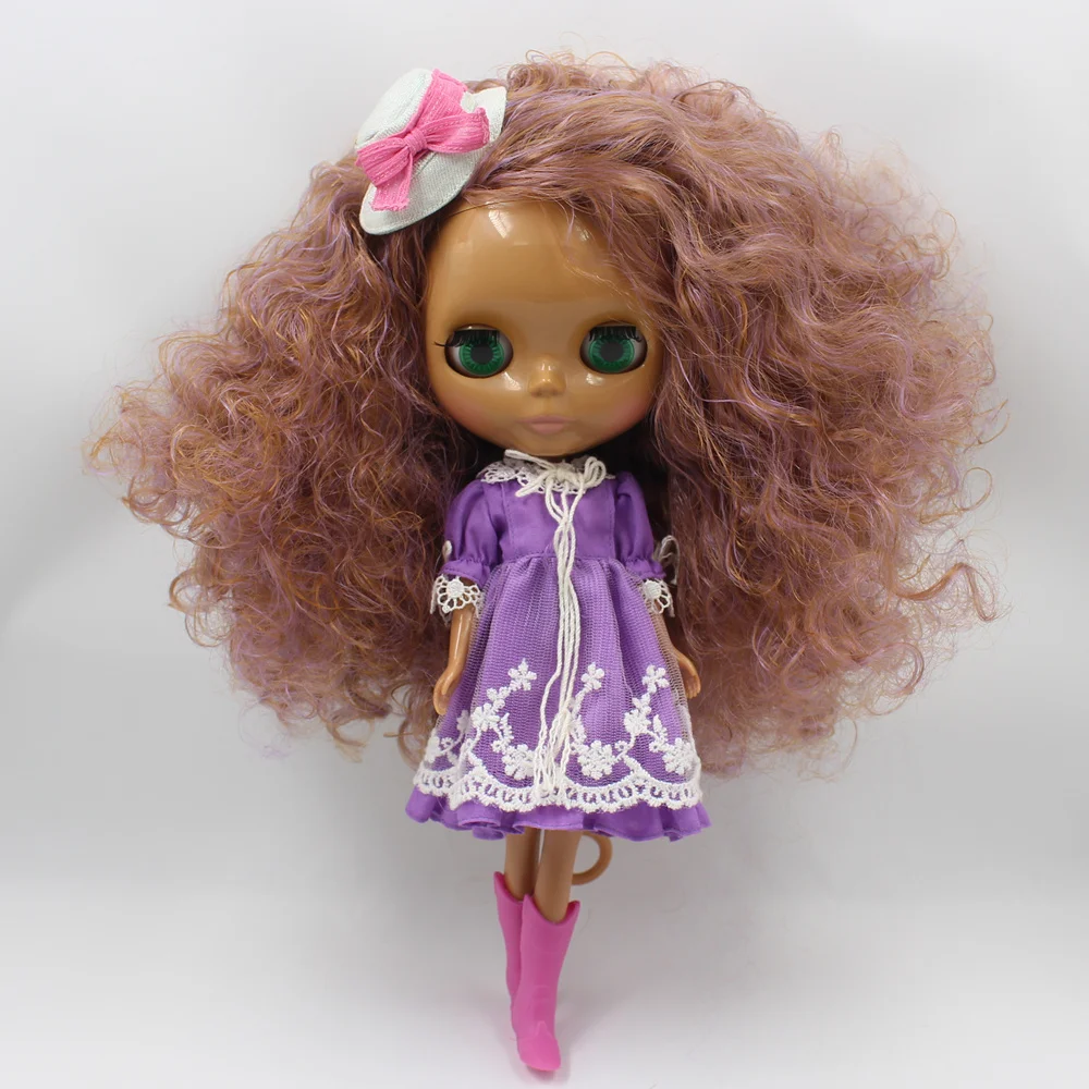 Ледяной телесного цвета blyth кукольная Серия no 488 коричневый парик-микс из фиолетовые волосы шоколад кожи BJD