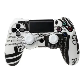 

Anti-Slip White/B Stripe Silicone Guard Cover + 2 Joystick Cap For 4 PS4 Controller