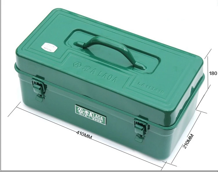 LAOA Sheet Iron Suitcase Two Layers Multi-purpose Storage Boxes Hardware Kit Parts Tools Cases Green Color tool backpack