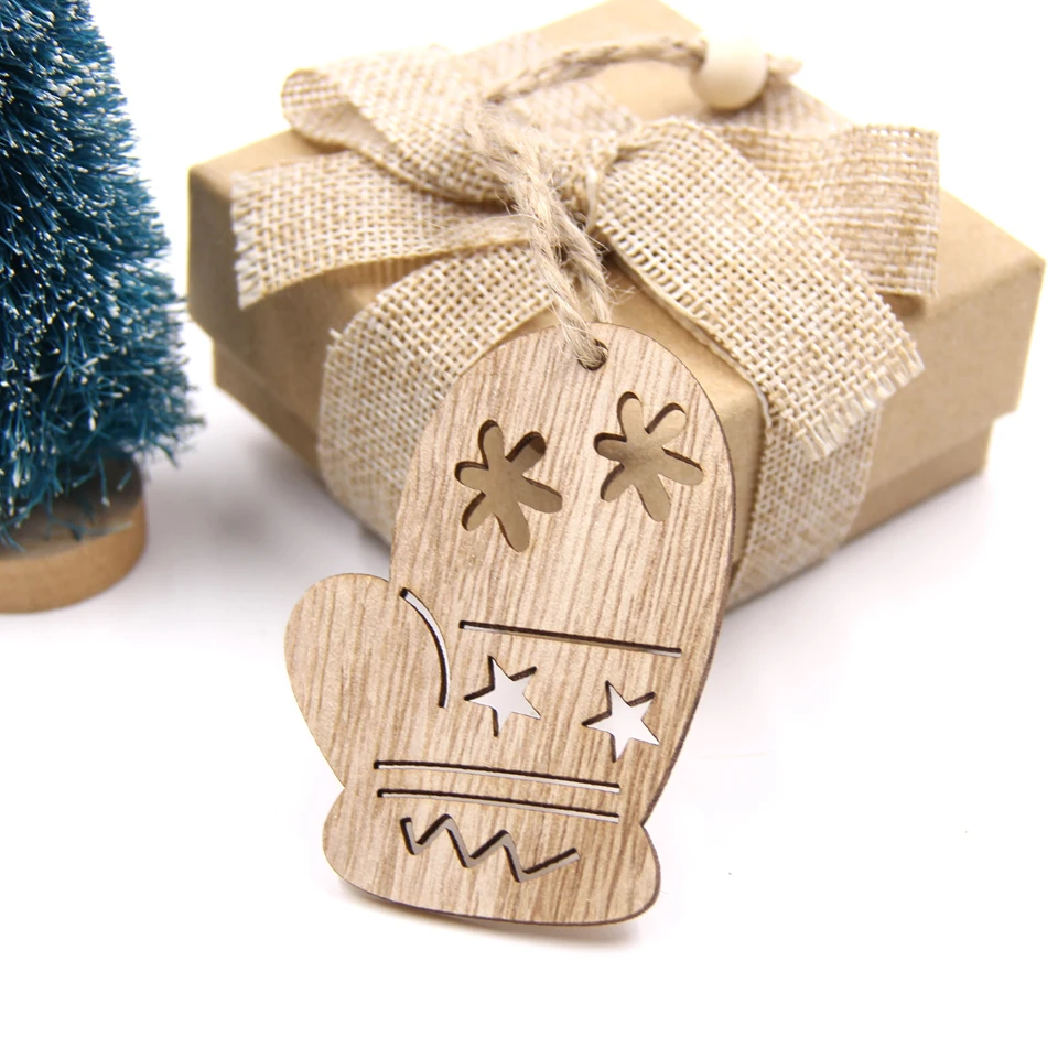 New!6PCS Cute Christmas Snowflakes&Deer&Tree Wooden Pendants Ornaments Christmas Party Decorations Xmas Tree Ornament Kids Gift - Цвет: Gloves