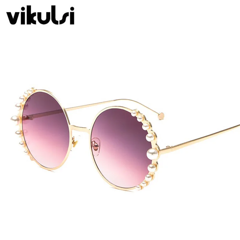 Роскошные брендовые круглые женские солнцезащитные очки Жемчужное Украшение модные солнцезащитные очки женские градиентные прозрачные Оттенки UV400 Oculos De Sol
