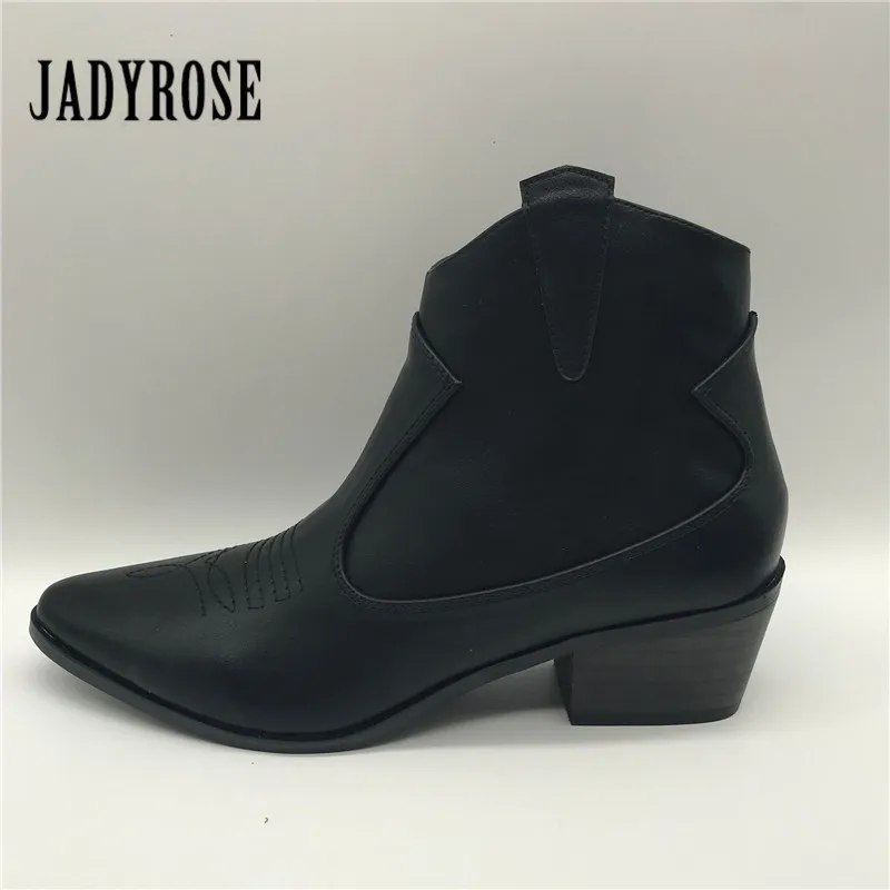 

Jady Rose Black Women Ankle Boots Chunky Heel Short Boot Sewing Vintage Pointed Toe Rubber Botas Mujer Chelsea Boots
