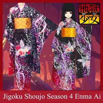 

Anime! Jigoku Shoujo Season 1 Enma Ai Gorgeous Printed Kimono Lovely Uniform Cosplay Costume For Female Free Shipping